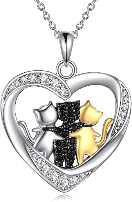 Cat Necklace Sterling Silver Cat Zircon Pendant Gothic Jewelry for Women Animal Lovers Gifts