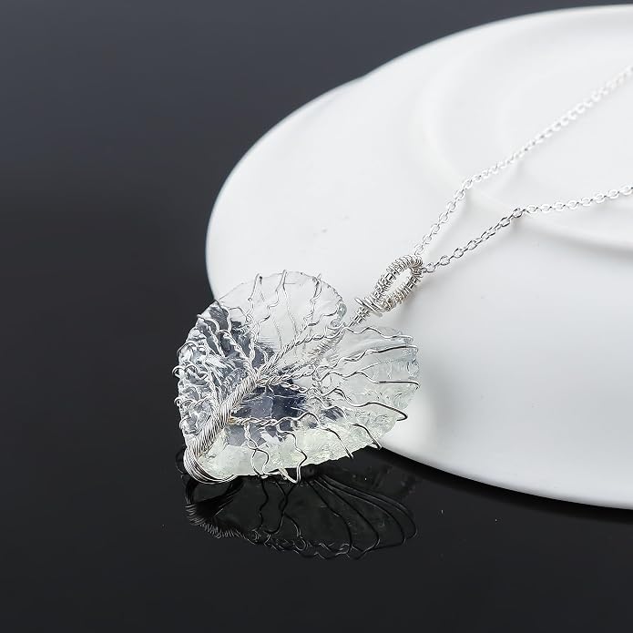 Silver Plated Wire Wrapped Pendant Necklace, Sea Glass Stones, Handmade Jewelry, Healing Crystals, Hammered Pendant, Birthday Gift for Women, Adjustable Chain 16+2inch