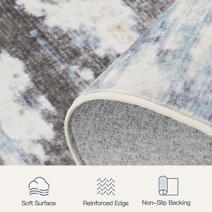 Lofus 8x10 Area Rug for Living Room,Abstract Large Rugs with Non-Slip Backing, Neutral Modern Washable Carpet for Bedroom Dining Room Home Office Nursery Indoor, Dark Grey/Blue