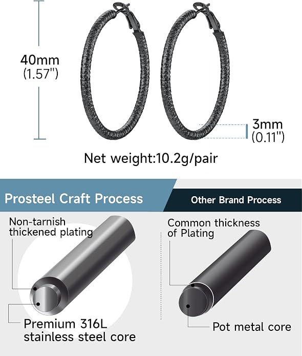 PROSTEEL 30/40/60/80/100mm Chunky Hoop Earrings For Women Gold Plated/Black Stainless Steel Hoops Earrings Statement Jewelry