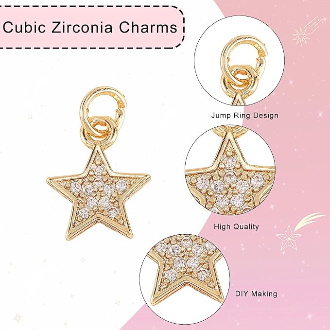 DanLingJewelry 20pcs Mini Star Pendants Cubic Zirconia Danity Star Charms CZ Stone Charms for DIY Earring Necklace Making Supplies