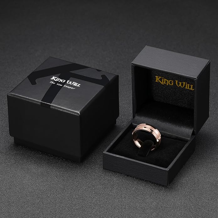 King Will Classic Tungsten Carbide Ring Brushed Two Grooved Center Hammered Design Mens Wedding Band for Men