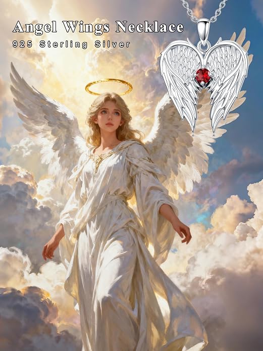 Dorunmo Guardian Angel Wing Pendant Birthstone Heart Necklace Birthday Jewelry Gifts for Women Mom Wife Daughter