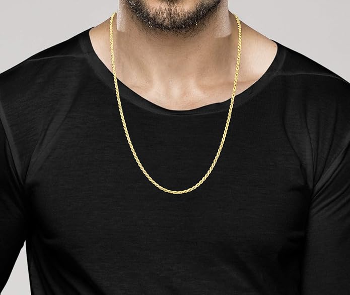 Miabella Italian 18K Gold Plated 925 Sterling Silver 2mm, 3mm Diamond-Cut Braided Rope Chain Necklace for Men Women, Made in Italy