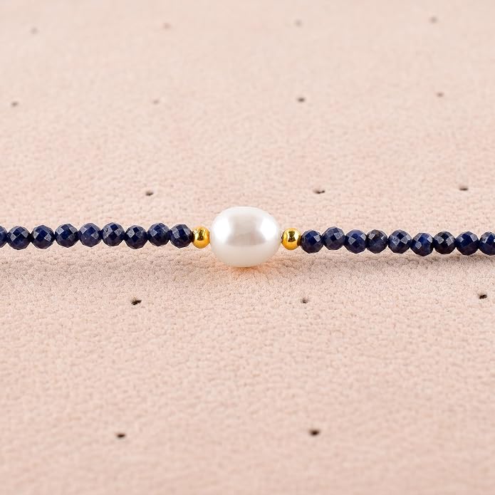 InfinityGemsArt Gemstone Gold Necklace For Women, Birthstone Natural Crystal Stone With Freshwater Pearl Beaded Jewelry, Gold Plated 18 Inch Chain