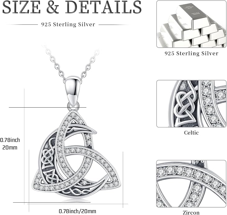 CHENGHONG Celtic Moon Necklace for Women 925 Sterling Silver Celtic Knot Moonstone Pendant Necklace Crescent Irish Necklaces Celtics Jewelry Gift for Women Men