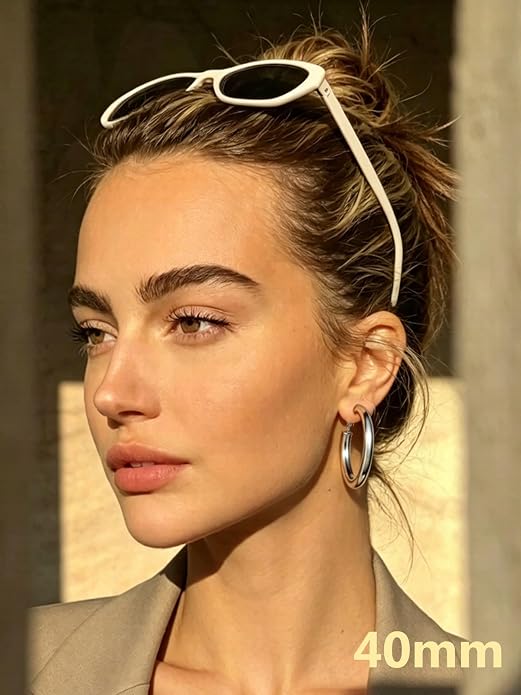 Bestyle 5mm Thick Gold Hoop Earrings Hypoallergenic Hoops for Sensitive Ears Trendy Lightweight Chunky Earrings for Women 30/40/60/80mm