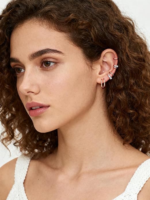 Silvora Sterling Silver Hoop Earrings for Women, Small Hoops 14K Gold Plated/925 Silver/Rose Gold/Black, Hypoallergenic Huggie Lightweight Cartilage Sleeper Earrings 8/10/12/14/16/18/20mm