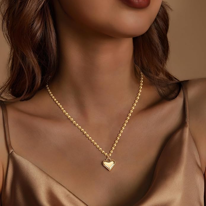 HERIER Cute Heart Necklace Dainty 18k Gold Plated Tiny Heart Pendant Choker Necklaces Small Gold Love Open Heart Chain Necklace for Women Simple Gold Necklace for Women Trendy Jewelry