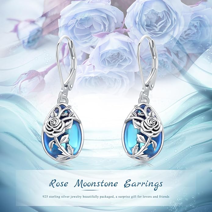 Flower Earrings 925 Sterling Silver Flower Teardrop Leverback Dangle Earrings Jewelry Gifts for Women Girls