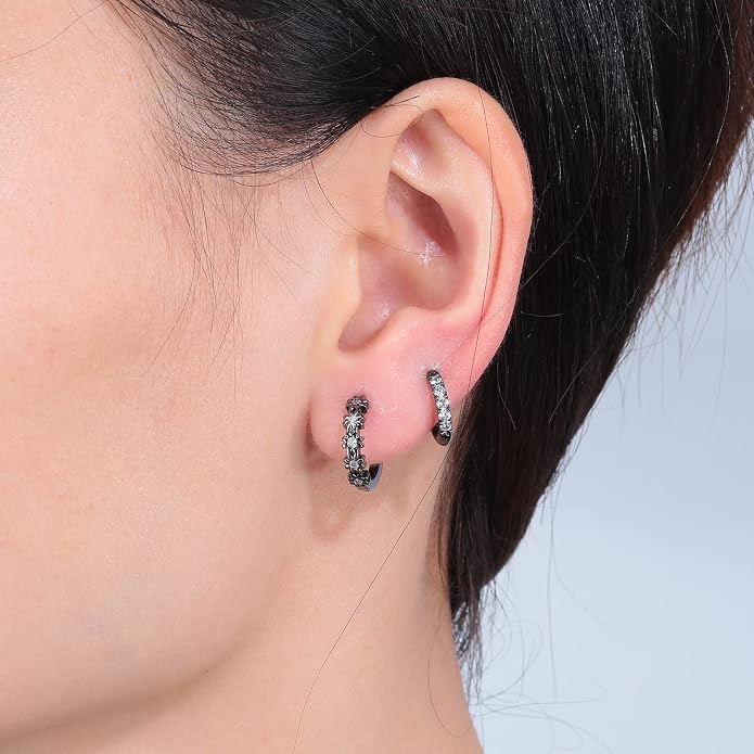 CiNily Small Hoop Earrings for Women Girls Flower Cubic Zirconia Huggie Earrings Hypoallergenic 14K Yellow Gold Plated Cartilage Earrings