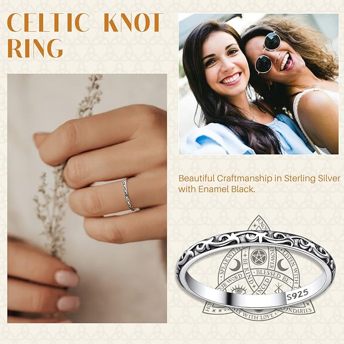 Suplight S925 Sterling Silver Celtic Knot/Evil Eye/Infinity Symbol Band Ring, 2/3/5/8mm Vintage Finger Thumb Ring for Women Size 4-13 (with Gift Box)