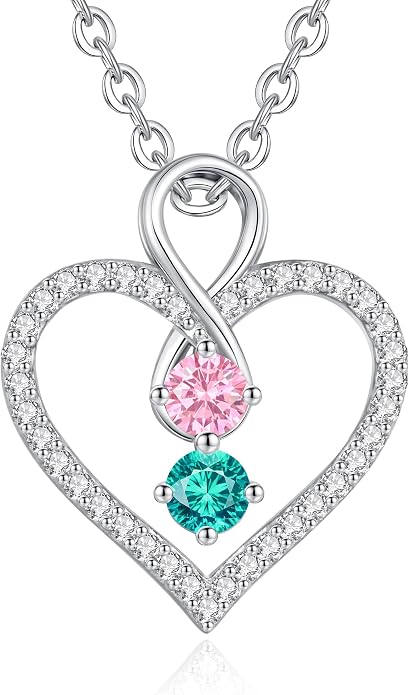 LOUISA SECRET Double Birthstone Necklaces for Women, 925 Sterling Silver Infinity Love Heart Pendant Necklace for Her, Birthday Anniversary Valentine's Day, Christmas, Wedding, Graduation Gift for Her, Personalized Gifts, Jewelry Gifts for Wife Mom Gir...