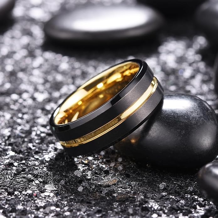 King Will Tungsten Carbide Wedding Band for Men Women-6/8/10mm Width Multicolor Available with Grooved Center Wedding Ring Suitable for Work, Gym Comfort Fit Size 4-16