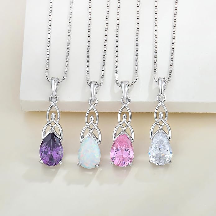 STARCHENIE Teardrop Necklace for Women 925 Sterling Silver Irish Celtic Knot Pendant Birthstone Jewelry