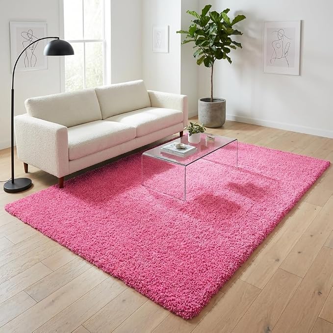 Unique Loom Solid Shag Collection Area Rug (7' 1" x 10' Rectangle, Taffy Pink)
