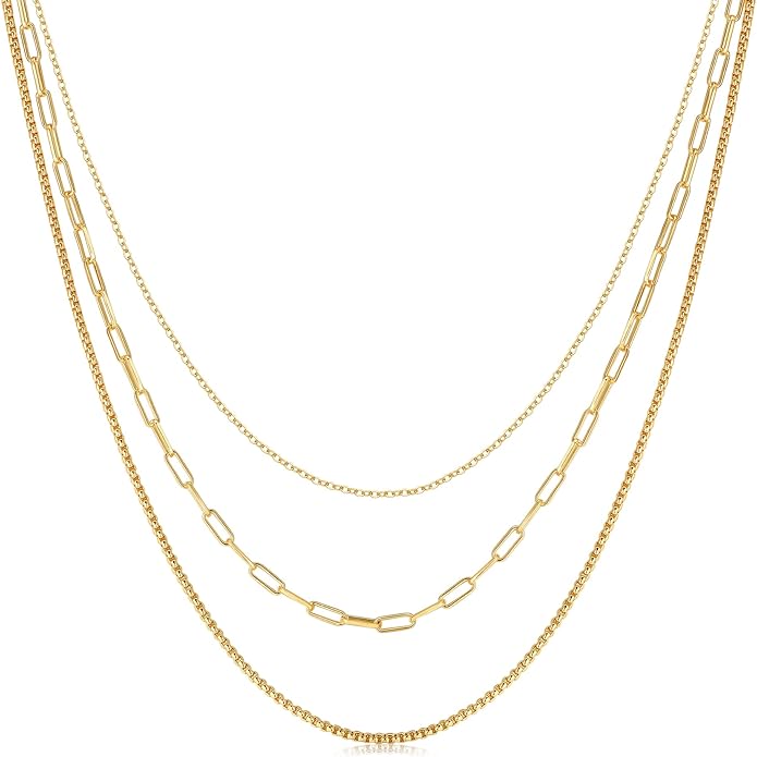 Natural Freshwater Baroque Pearl Necklace 14K Gold Plated Dainty Choker Necklace for Women Girls Snake Chain/Cuban Link/Paperclip/Ball Beaded Chain/Tennis Chain Fashion Jewelry for Gift