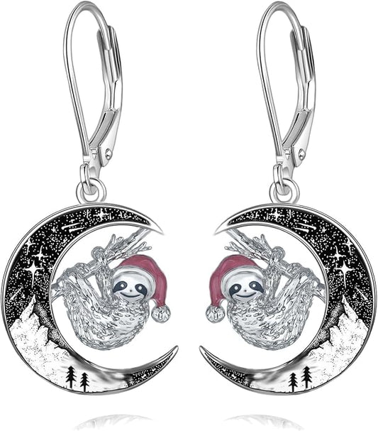 Black Cat/4th of July/Bat/Spider/Pumpkin/Wolf/Bunny/Sun and Moon/Turtle/Raven 925 Sterling Silver Leverback Dangle Earrings Moon Gothic Christmas Earrings Jewelry Gift for Women