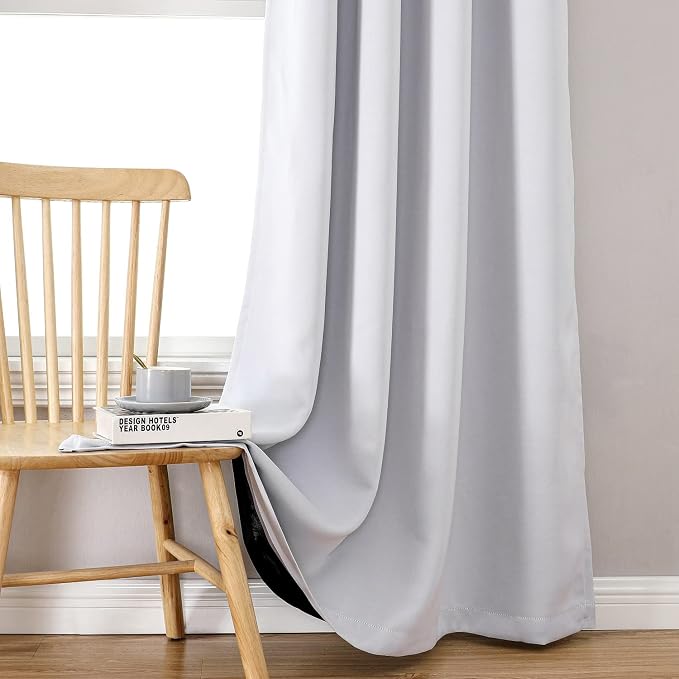 ChrisDowa 100% Blackout Curtains for Bedroom 108 Inches Long 2 Panels Set | 2 Thick Layers, Thermal Insulated, Light Blocking for Living Room, Grommet, Long Window Drapes, Greyish White, 52 x 108 Inch