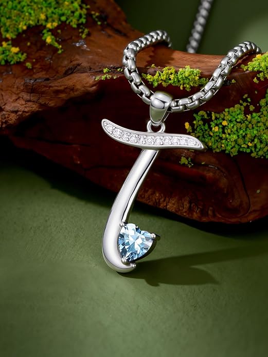 Birthday Gifts for Women Alphabet A to Z Initial Birthstone Pendant Necklaces for Women - 18k White Gold Plated Personalized Name Jewelry Anniversary Graduation Gifts for Wife Her Daughter Girlfriend(with Gift Box)
