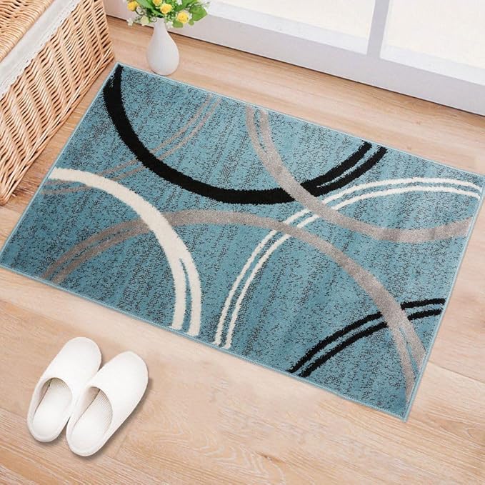 Rugshop Wavy Circles Modern Jute Backing Accent Area Rug Blue 2' x 3'