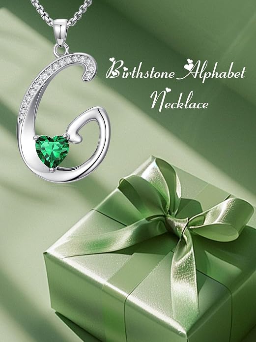 Birthday Gifts for Women Alphabet A to Z Initial Birthstone Pendant Necklaces for Women - 18k White Gold Plated Personalized Name Jewelry Anniversary Graduation Gifts for Wife Her Daughter Girlfriend(with Gift Box)