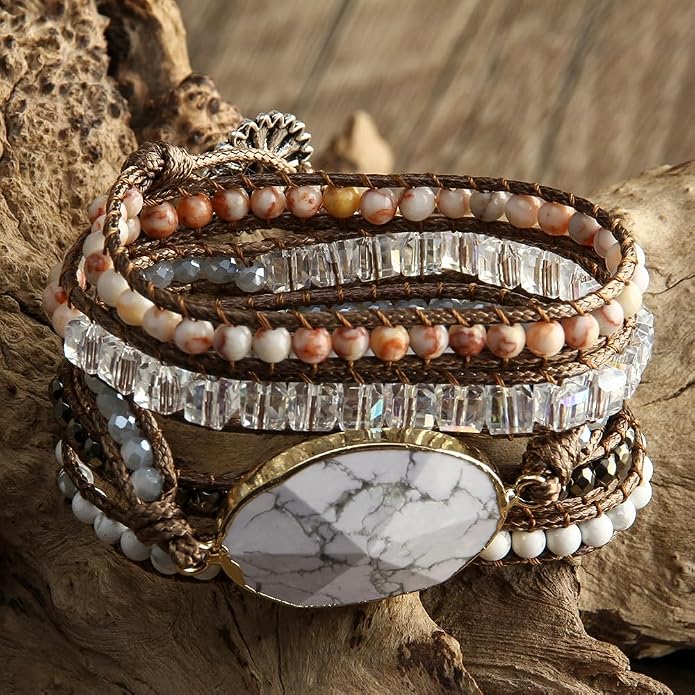 Women Wrap Bracelets Boho Natural Stone Jasper Turquoises Strand Bracelet Jewelry Collection