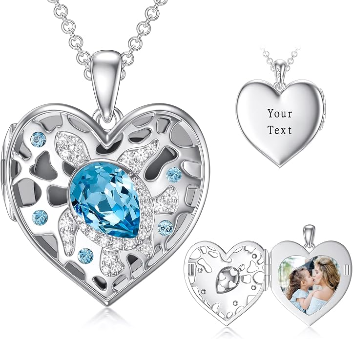 Dorunmo Personalized Locket Necklace 925 Sterling Silver that Holds Pictures Butterfly Birthstone Photo Heart Locket Custom Jewelry Congratulations New Beginnings New Job Gifts for Women