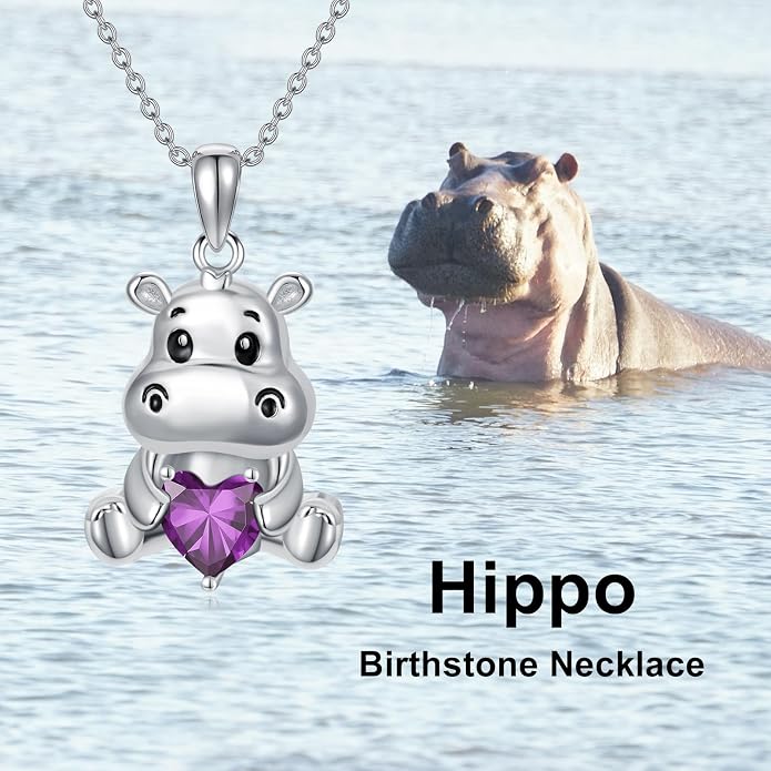 PROESS Animal Birthstone Necklace 925 Sterling Silver Otter/Axolotl/Hippo/Elephant/Dachshund/Monkey/Red Panda Pendant Necklace Animal Birthstone Jewelry Gifts for Women