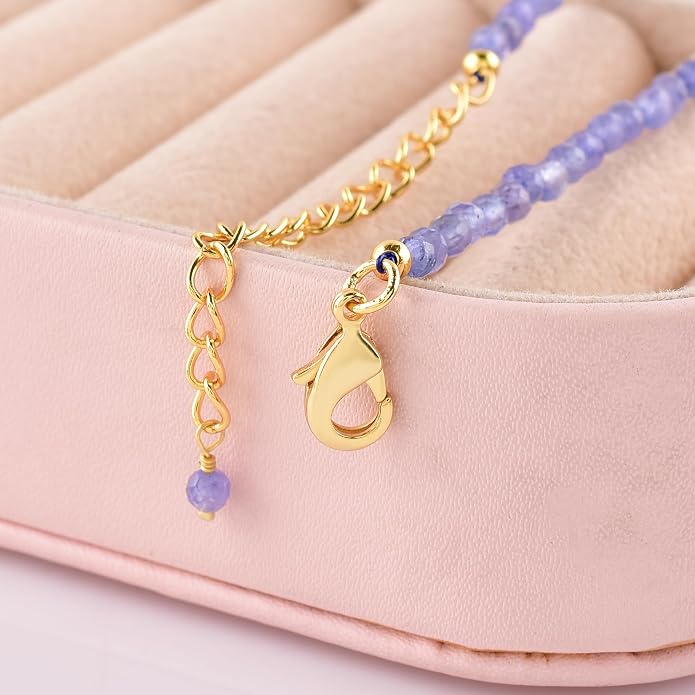 InfinityGemsArt Gemstone Gold Necklace For Women, Birthstone Natural Crystal Stone With Freshwater Pearl Beaded Jewelry, Gold Plated 18 Inch Chain