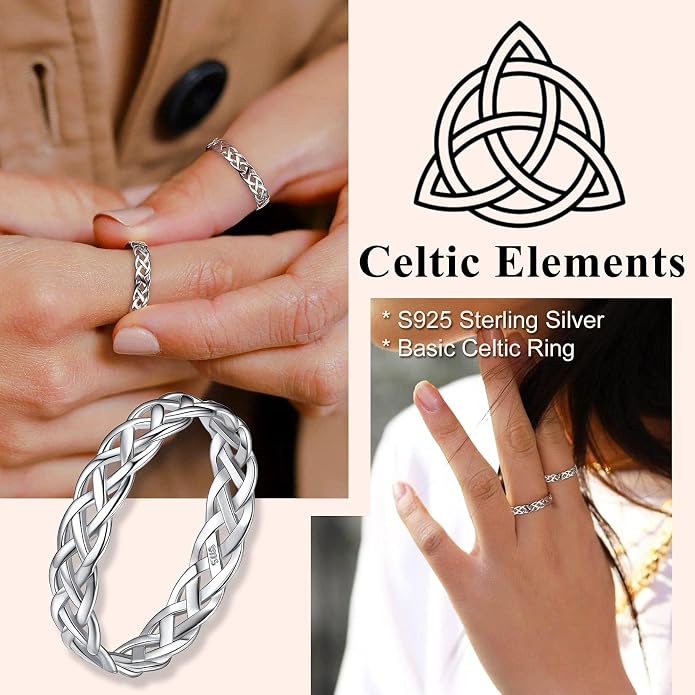 Suplight S925 Sterling Silver Celtic Knot/Evil Eye/Infinity Symbol Band Ring, 2/3/5/8mm Vintage Finger Thumb Ring for Women Size 4-13 (with Gift Box)