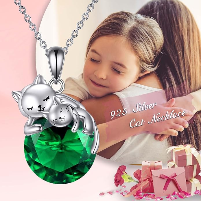 Cat Necklace Sterling Silver Cat Zircon Pendant Gothic Jewelry for Women Animal Lovers Gifts