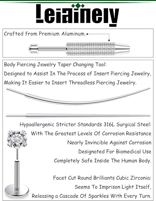20/18/16g Gold Flat Back Threadless Earrings Nose Rings Lip Studs Surgical Steel Piercing Jewelry for Women Men