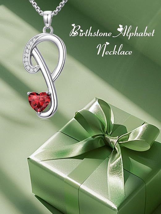 Birthday Gifts for Women Alphabet A to Z Initial Birthstone Pendant Necklaces for Women - 18k White Gold Plated Personalized Name Jewelry Anniversary Graduation Gifts for Wife Her Daughter Girlfriend(with Gift Box)