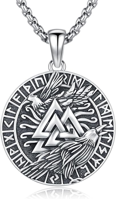 Viking Necklace for Men 925 Sterling Silver Norse Mythology Talisman Jewelry Gifts with 22"+2" Rolo Chain