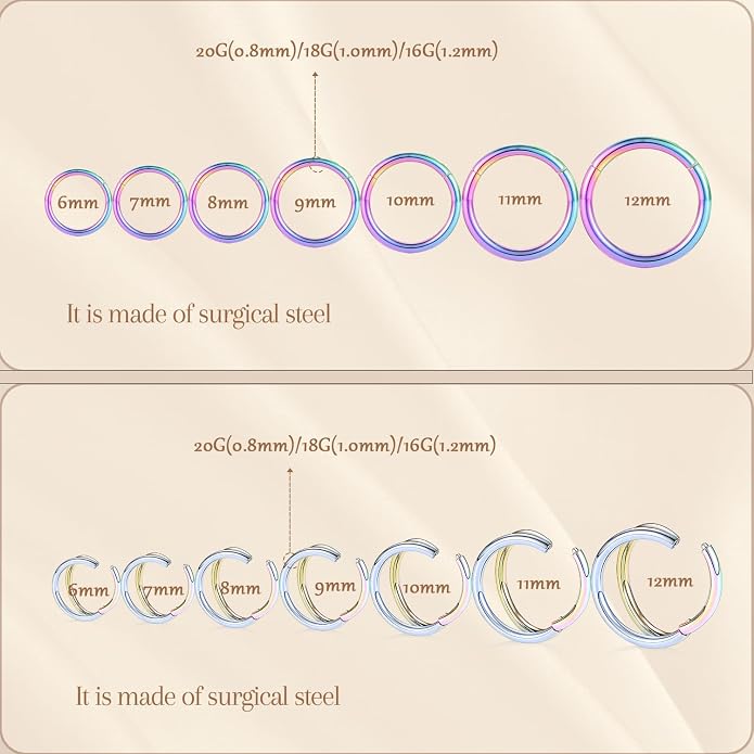 AROWRO Conch Piercing Jewelry Septum Jewelry Nose Rings Hoops 20G 18G 16G 316L Surgical Steel Hinged Segment Ring Hoop Helix Daith Rook Tragus Cartilage Piercing Jewelry
