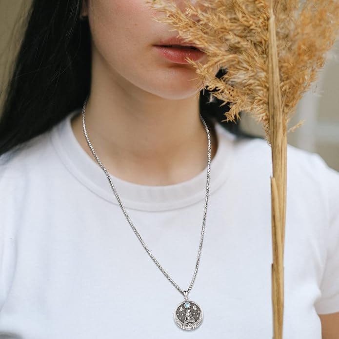 Pentagram Necklace Sterling Silver Triple Moon Goddess/Celtic Knot Witches Knot/Ankh/Sun and Moon/Hecate/Lilith/Santa Muerte/Tetragrammaton Pendant Necklace Pagan Wiccan Magic Egyptian Amulet Jewelry for Women Men