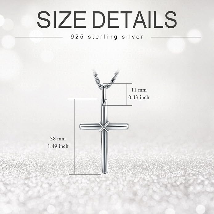 KXJ S925 Sterling Silver Black Cross/Best Dad/Baseball Bat/Silver Cross/Ankh Cross/Crucifix with 22+2 Inches Stainless Steel Rolo Chain Cross Necklace for Men Women Christian Religious Jewelry Gifts
