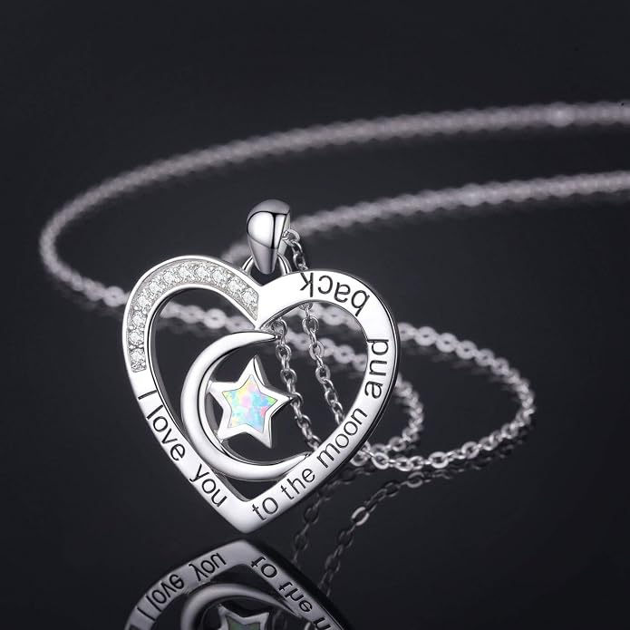 Cuoka 925 Sterling Silver Heart Necklace I Love You to The Moon and Back Pendant Sun Star Moon Necklace Jewelry for Women with Gifts Box