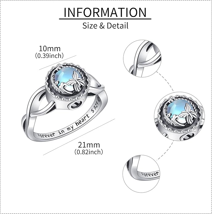 Heart/Abalone/Moonstone Heart Urn Ring for Women 925 Sterling Silver Cremation Jewelry for Ashes Cremation Ring Holds Loved Ones Ashes…