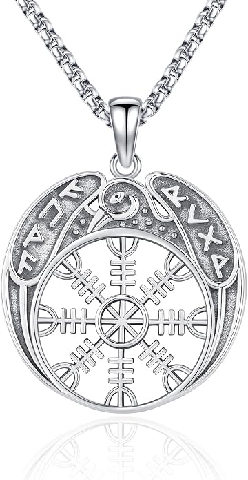 Eusense Viking Necklace for Men Women 925 Sterling Silver Pendant Thors Hammer/Norse Runes/Odin's Ravens/Wolf/Dragon/Snake/Yggdrasil/Freya/Helm of Awe/Valknut/Triskelion/Axe/Shield Viking Jewelry