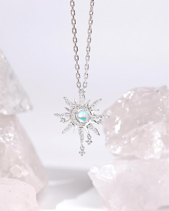FANCIME Soluna Nexus Necklace for Women Sterling Silver Moon Jewelry Sun Pendant Fine Jewelry Gemstone Birthday Mothers Day Gifts for Wife