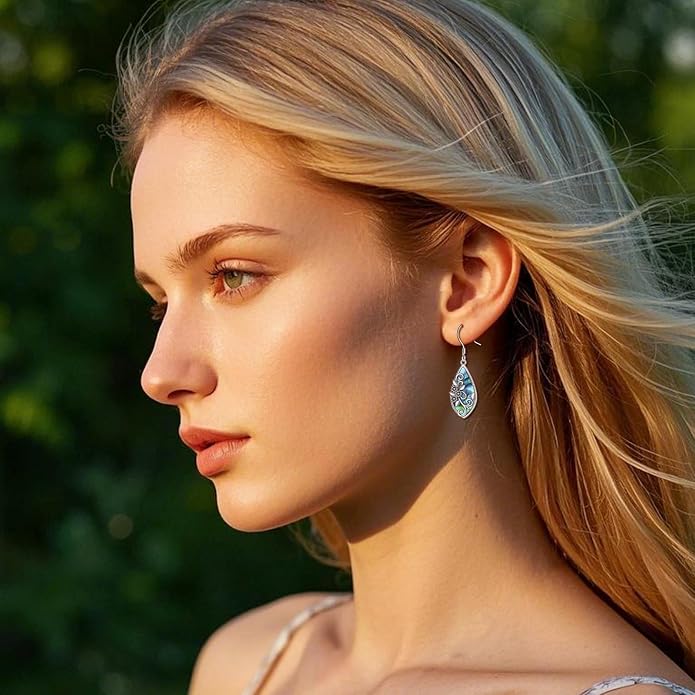 Daisy Filigree Earrings Sterling Silver Daisy Teardrop Earrings Abalone Bohemia Jewelry Gift for Women