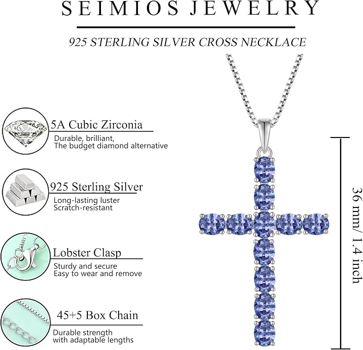 925 Sterling Silver Cross Necklace for Women Men Christian Jesus Faith Birthstone Cross Crucifix Pendant Necklaces