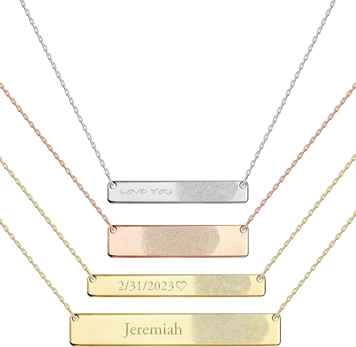 Personalized Engraved Bar Necklace - Unique Customizable Pendant for Any Occasion - Name, Date, Coordinates, Soundwave, Morse Code & More - Meaningful Gift for Loved Ones