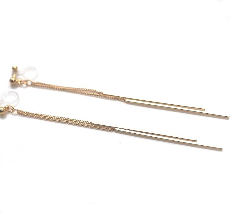 Comfortable Stick Invisible Clip On Earrings Gold Dangle Long Waved Threader Bar Clip-On Non Pierced Earrings Silver For Women,…