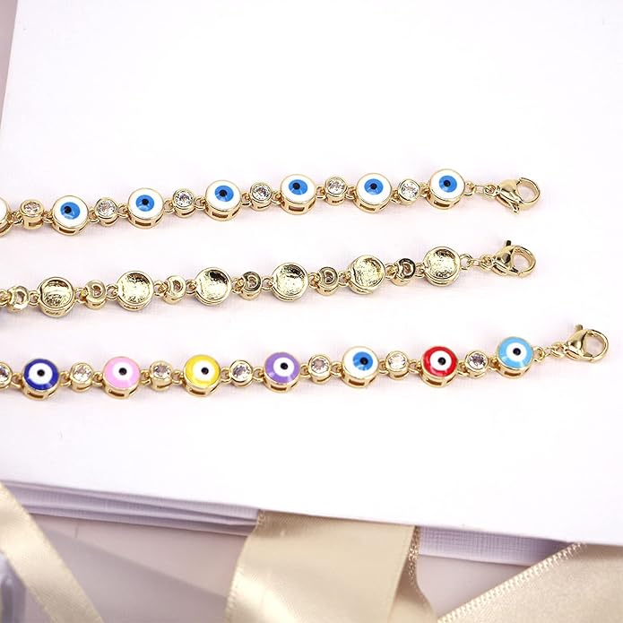 Gold Bracelets for Women Evil Eye Dainty Bracelet Adjustable Turkish Blue Pink Red Evil Eye Protection Bracelet Jewelry
