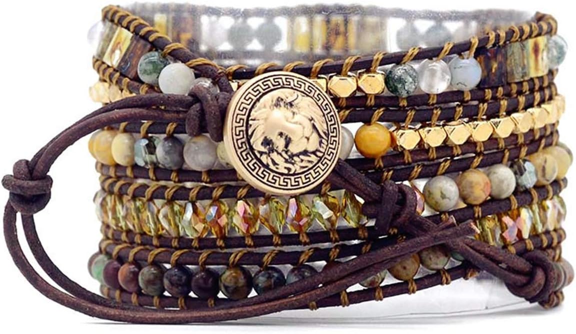 Boho Wrap Bracelet for Women, Handmade Natural Imperial Jasper Multi-Layer Stone Beaded Bracelet, Bohemian Healing Crystal Stone Jewelry Gifts