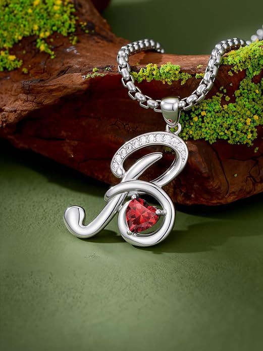 Birthday Gifts for Women Alphabet A to Z Initial Birthstone Pendant Necklaces for Women - 18k White Gold Plated Personalized Name Jewelry Anniversary Graduation Gifts for Wife Her Daughter Girlfriend(with Gift Box)
