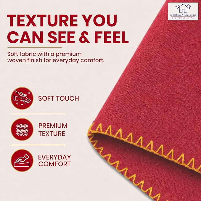 LFH Home Red Cotton Rich Throw Pillow Covers 18x18 Set of 4, Decorative Cushion Covers with Blanket Stitch Edge, Farmhouse Accent Pillow Cases for Sofa Couch Bed Living Room, 18 x 18 Inch